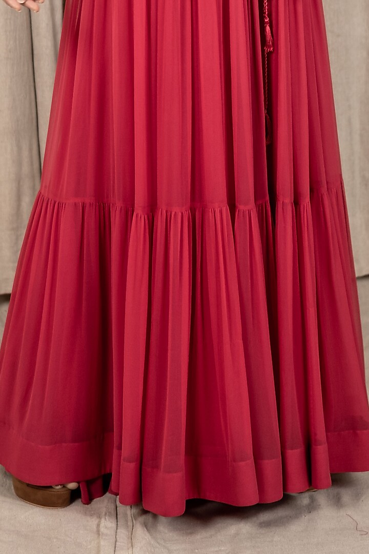 Berry Red Embroidered Jacket Wedding Anarkali Set by Varsana Boutique at Pernia's Pop Up Shop