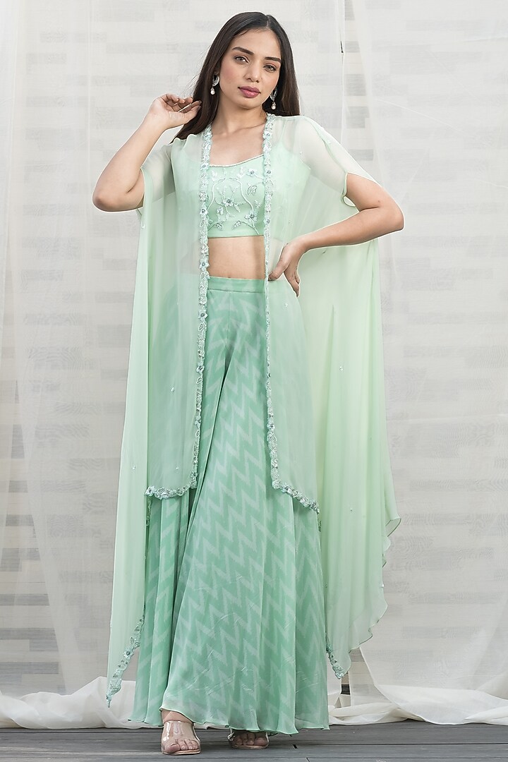 Pastel Green Embroidered Cape Set by Varsana Boutique at Pernia's Pop Up Shop