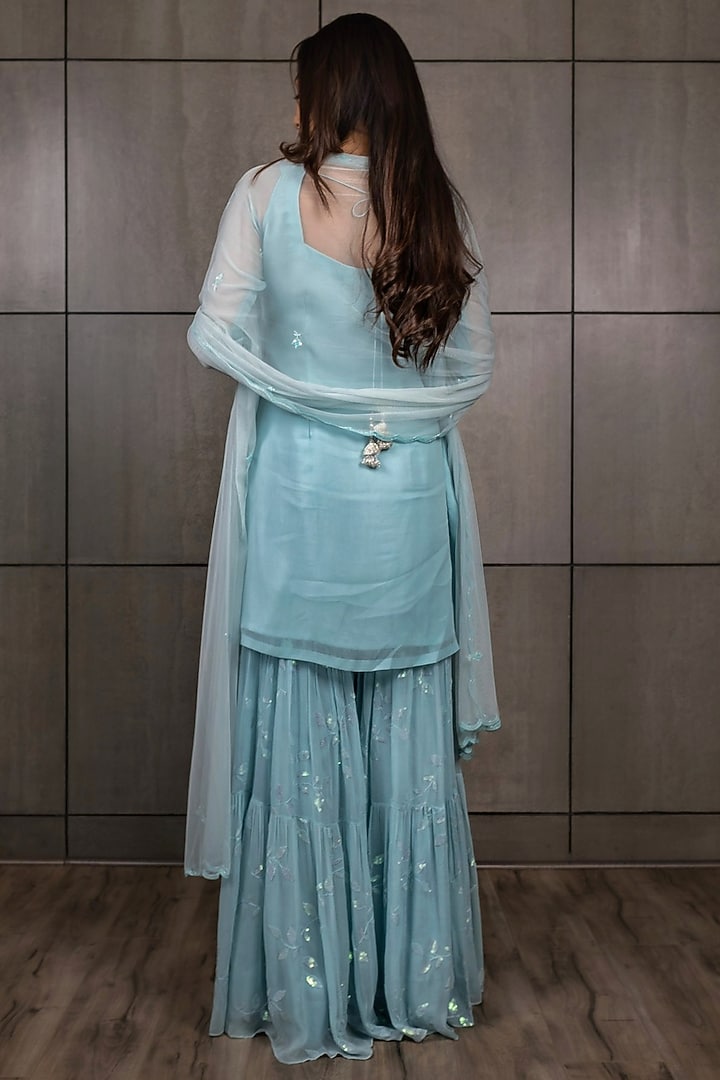 Sky Blue Embroidered Wedding Sharara Set by Varsana Boutique at Pernia's Pop Up Shop