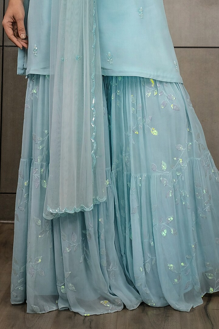 Sky Blue Embroidered Wedding Sharara Set by Varsana Boutique at Pernia's Pop Up Shop