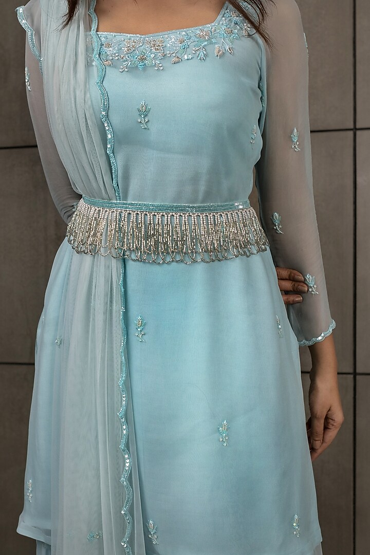 Sky Blue Embroidered Wedding Sharara Set by Varsana Boutique at Pernia's Pop Up Shop