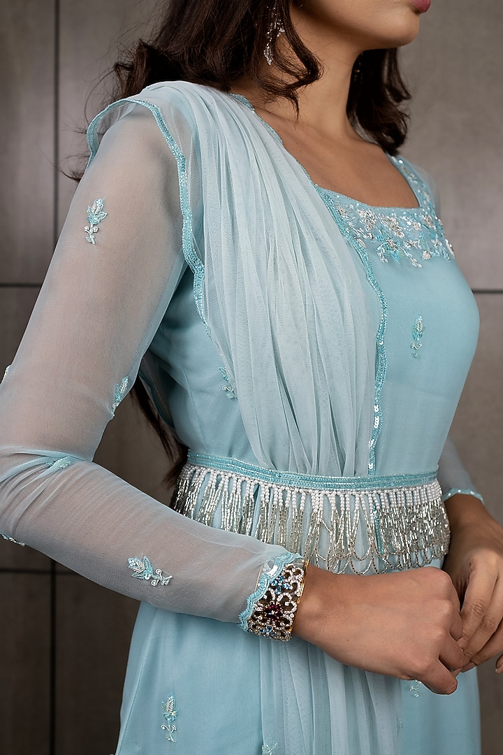Sky Blue Embroidered Wedding Sharara Set by Varsana Boutique at Pernia's Pop Up Shop