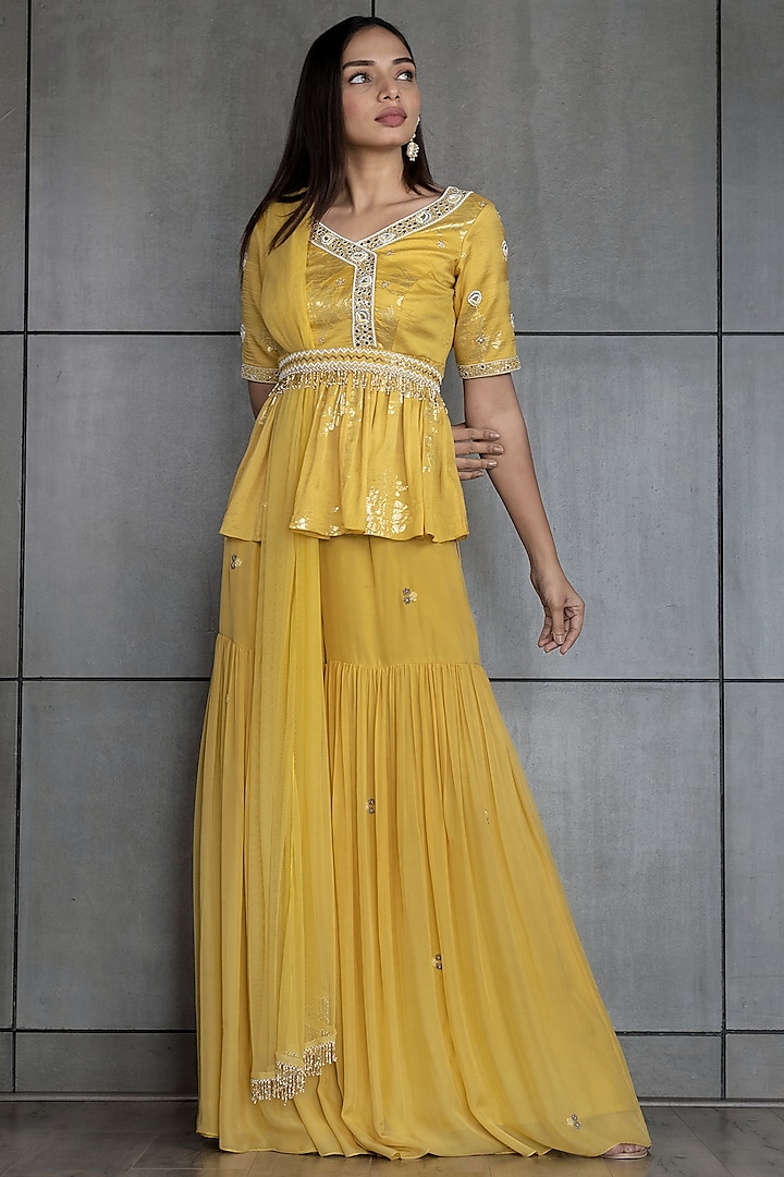 Yellow Embroidered Sharara Set by Varsana Boutique at Pernia's Pop Up Shop