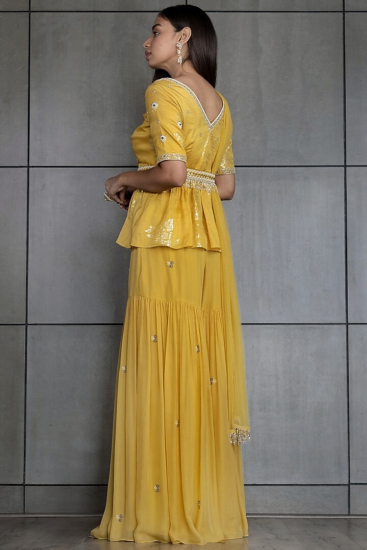 Yellow Embroidered Wedding Sharara Set by Varsana Boutique at Pernia's Pop Up Shop