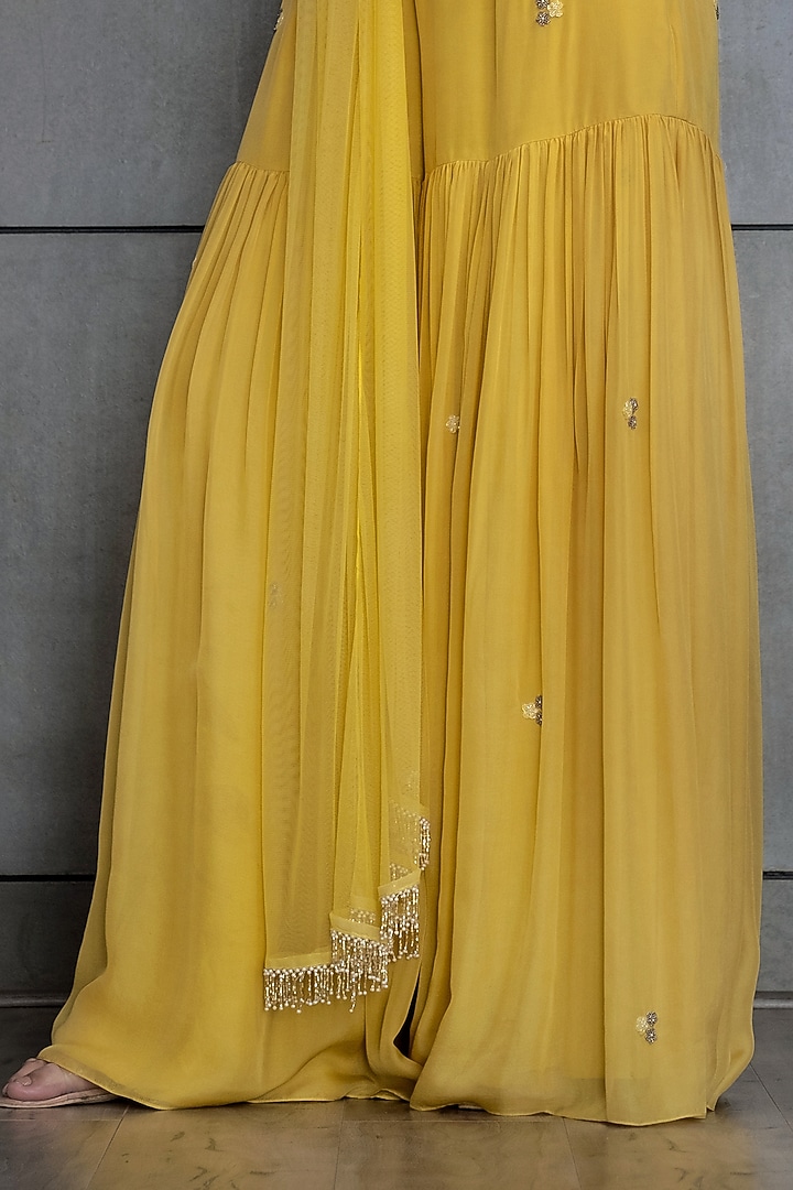 Yellow Embroidered Wedding Sharara Set by Varsana Boutique at Pernia's Pop Up Shop