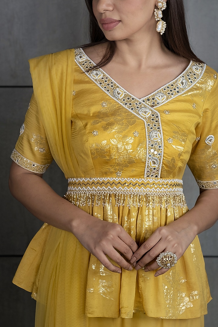 Yellow Embroidered Wedding Sharara Set by Varsana Boutique at Pernia's Pop Up Shop
