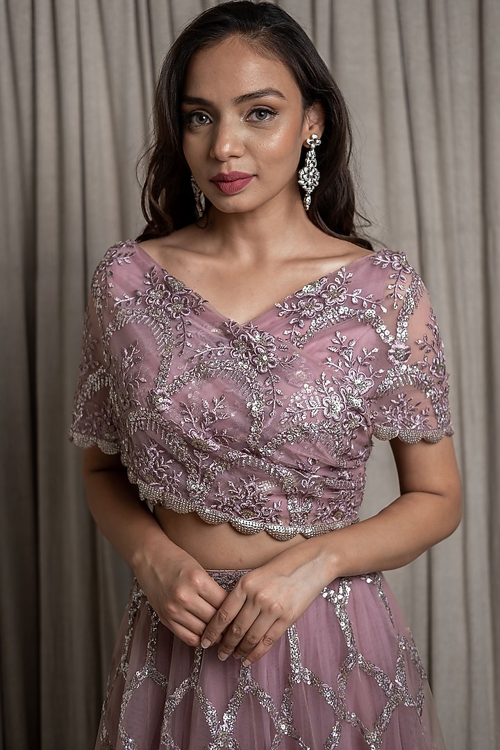 Purple Embroidered Wedding Lehenga Set by Varsana Boutique at Pernia's Pop Up Shop