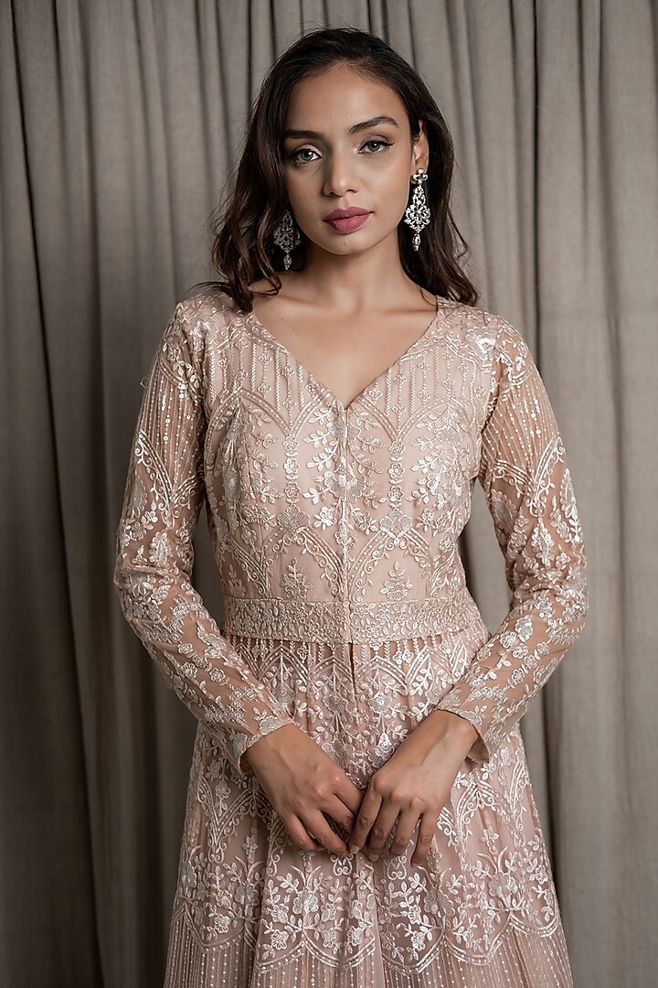 Cream Embroidered Jacket Wedding Lehenga Set by Varsana Boutique at Pernia's Pop Up Shop