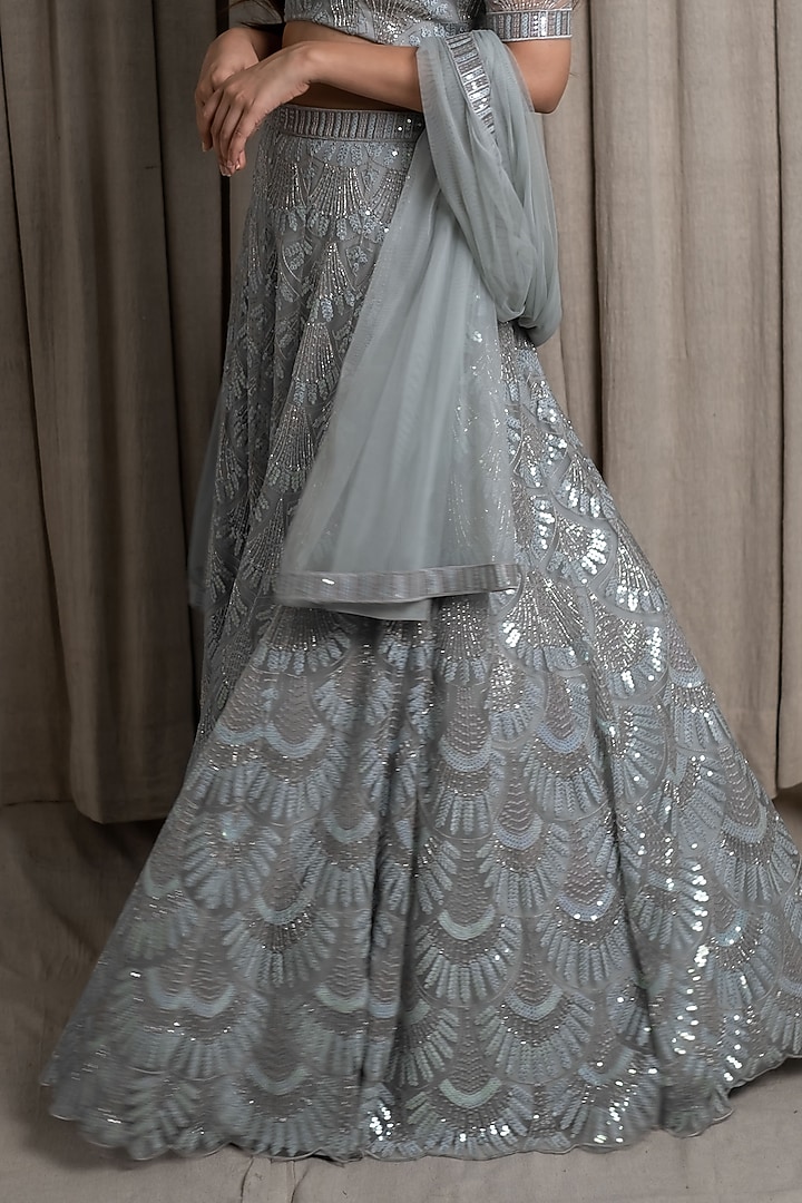 Bluish Grey Embroidered Wedding Lehenga Set by Varsana Boutique at Pernia's Pop Up Shop
