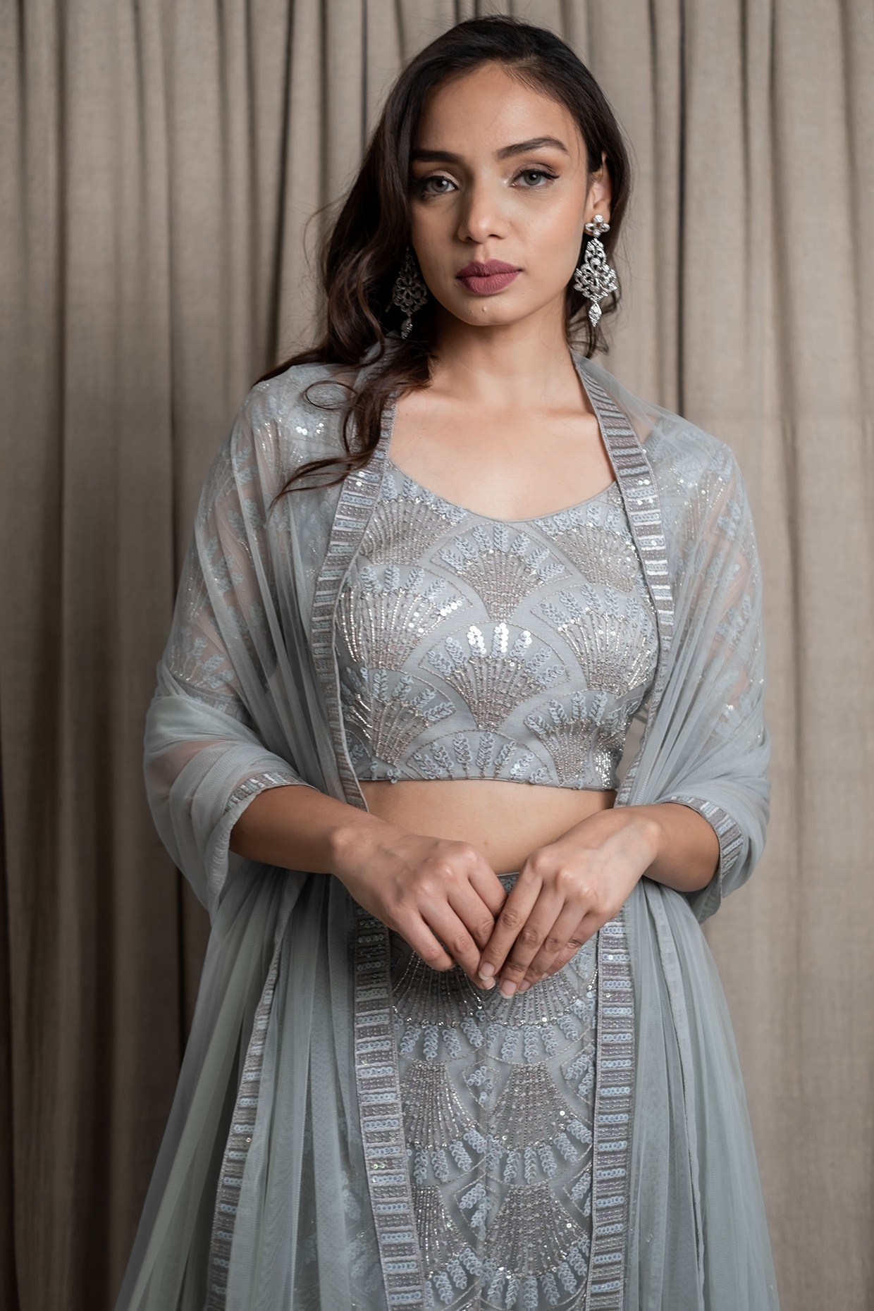 Grey Designer Heavy beads Embroidered in Net fabric. Wedding Bridal Le –  paanericlothing