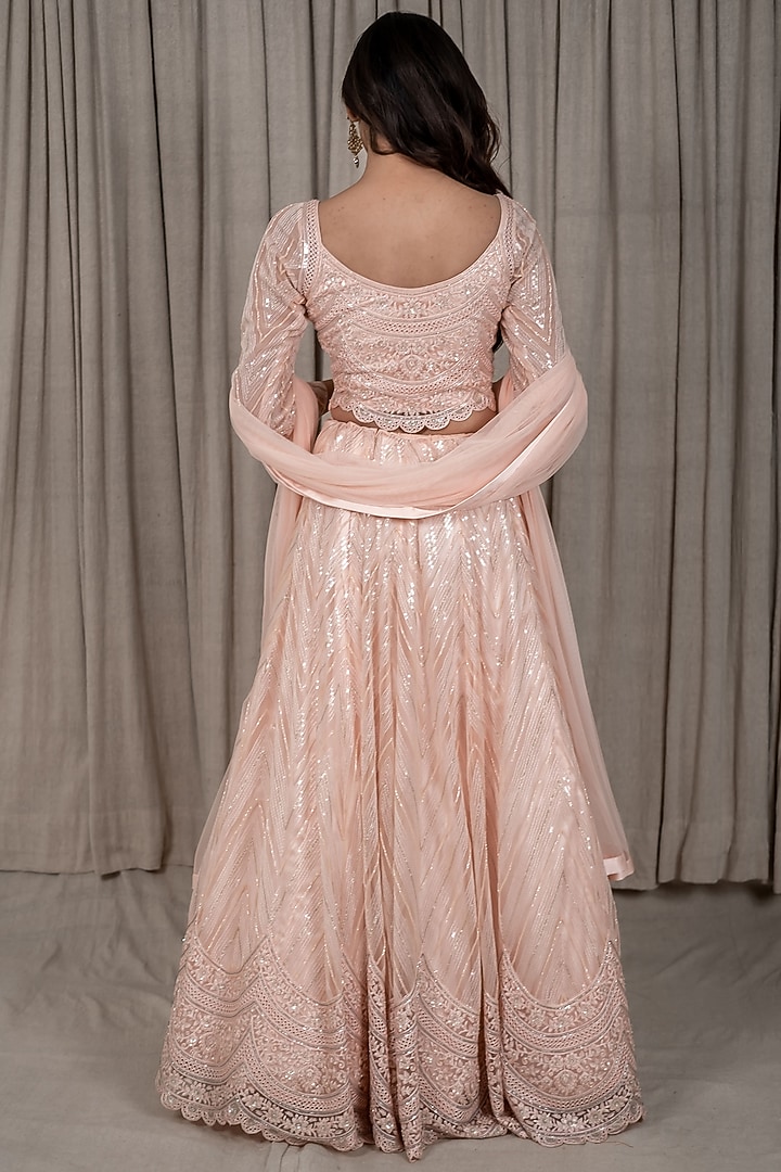 Peach Embroidered Wedding Lehenga Set by Varsana Boutique at Pernia's Pop Up Shop
