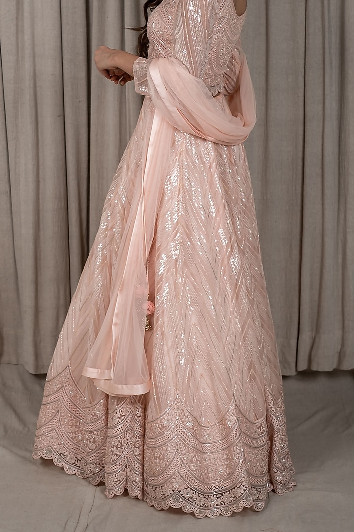 Peach Embroidered Wedding Lehenga Set by Varsana Boutique at Pernia's Pop Up Shop