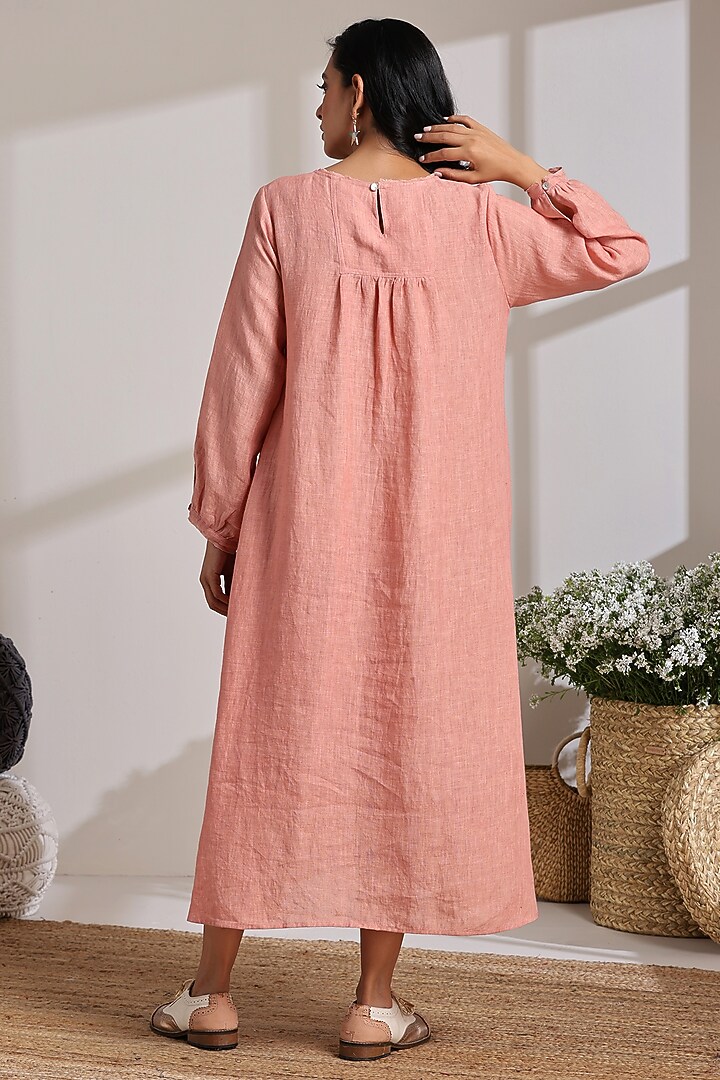 Peach Linen A-Line Summer Dress by Vasstram at Pernia's Pop Up Shop