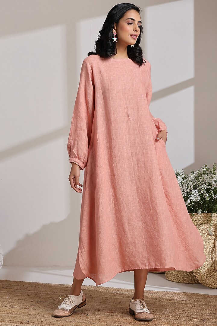 Peach Linen A-Line Summer Dress by Vasstram at Pernia's Pop Up Shop