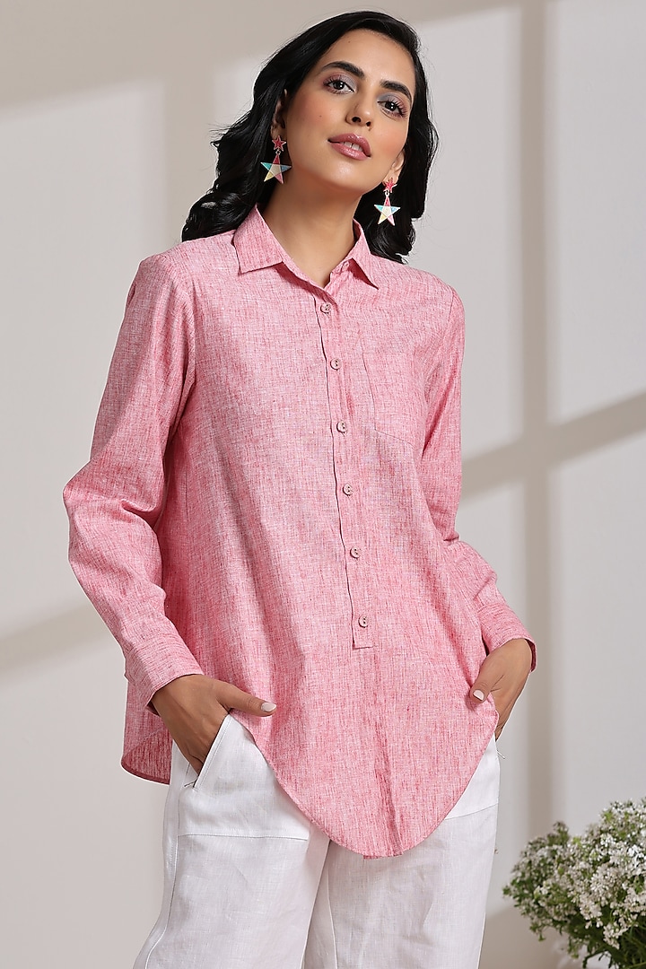 Soft Pink Cotton Linen Shirt by Vasstram