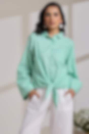 Mint Green Cotton Linen Shirt by Vasstram at Pernia's Pop Up Shop