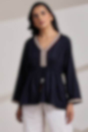 Navy Blue Cotton Top by Vasstram at Pernia's Pop Up Shop
