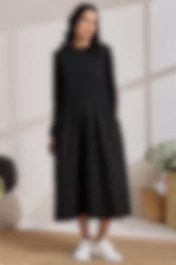 Black Cotton Jersey & Poplin Midi Dress by Vasstram