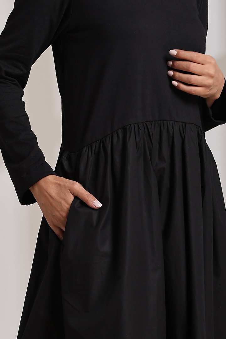 Black Cotton Jersey & Poplin Midi Summer Dress by Vasstram at Pernia's Pop Up Shop