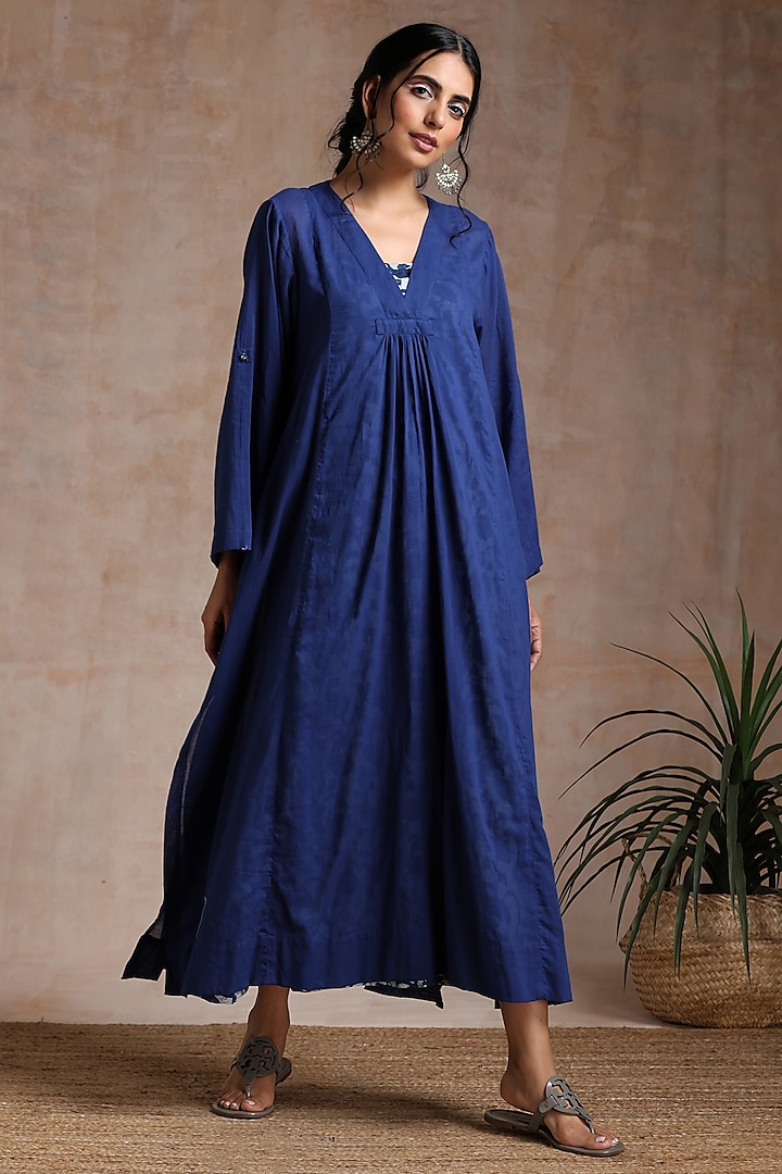 Indigo Soft Cotton A-Line Layered Dress by Vasstram at Pernia's Pop Up Shop