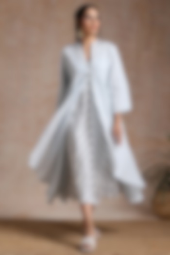 White linen Printed Jacket Dress by Vasstram