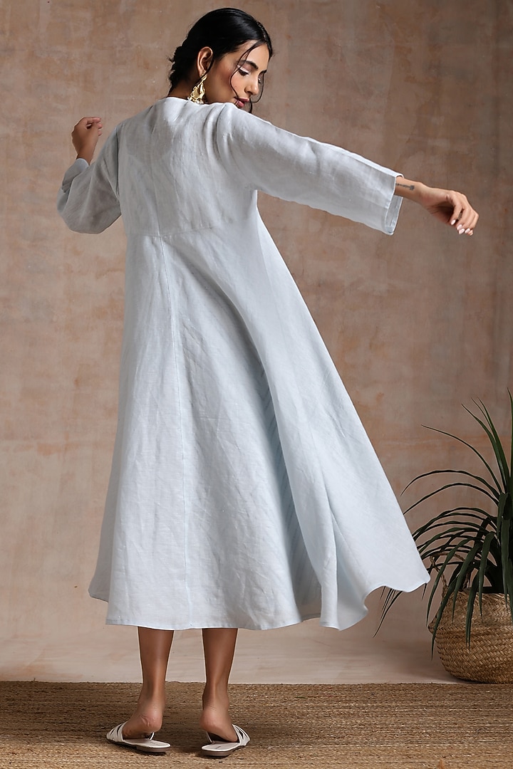 White linen Printed Jacket Summer Dress by Vasstram at Pernia's Pop Up Shop