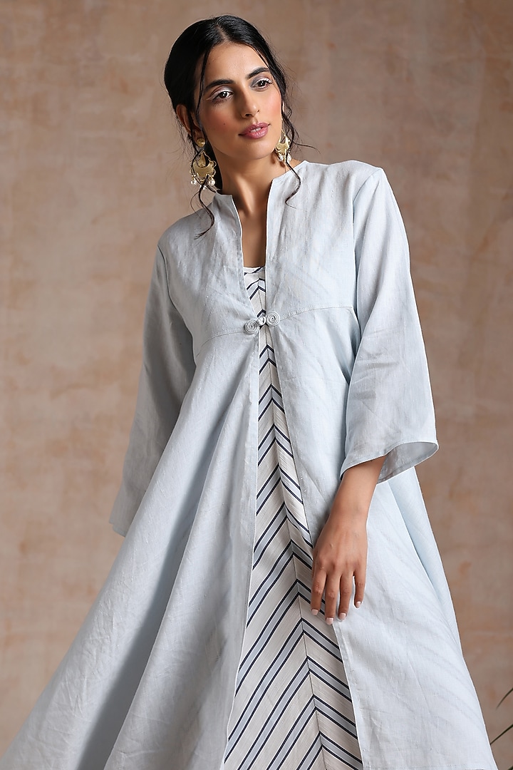 White linen Printed Jacket Summer Dress by Vasstram at Pernia's Pop Up Shop