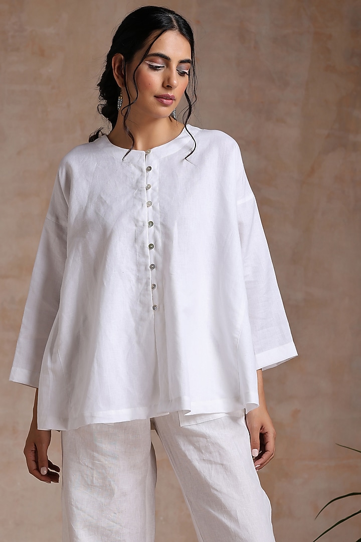 White Cotton Linen Top by Vasstram at Pernia's Pop Up Shop