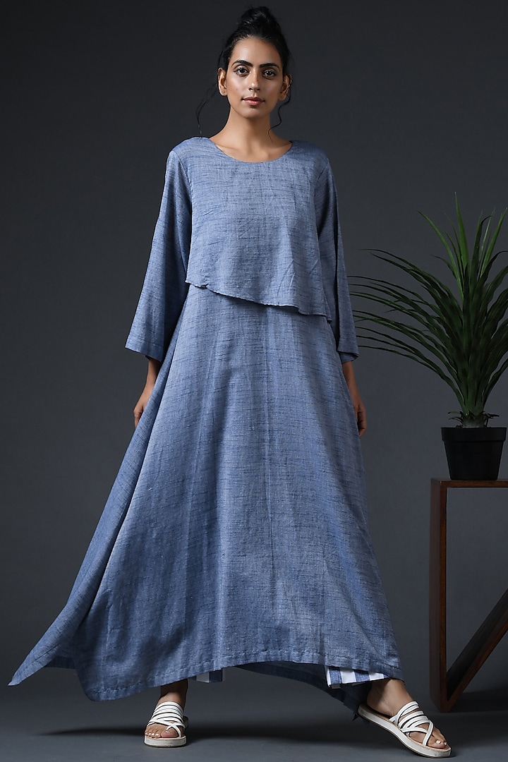 Blue Cotton Maxi Dress by Vasstram