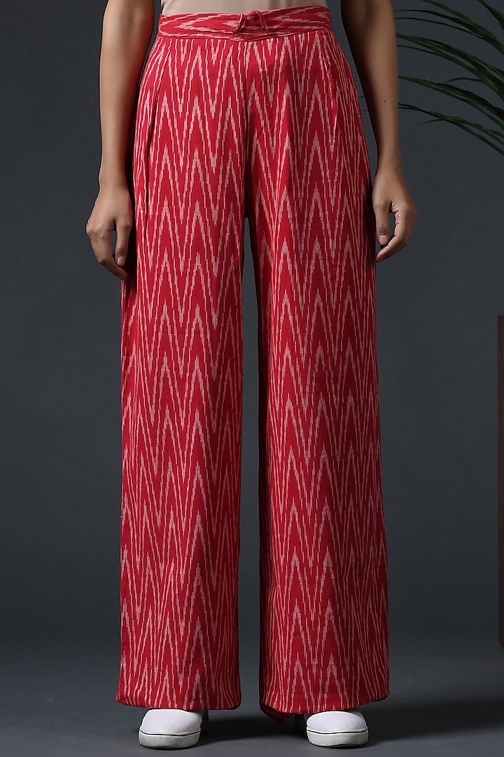 Red Geometrical Woven Wide Leg Pants by Vasstram