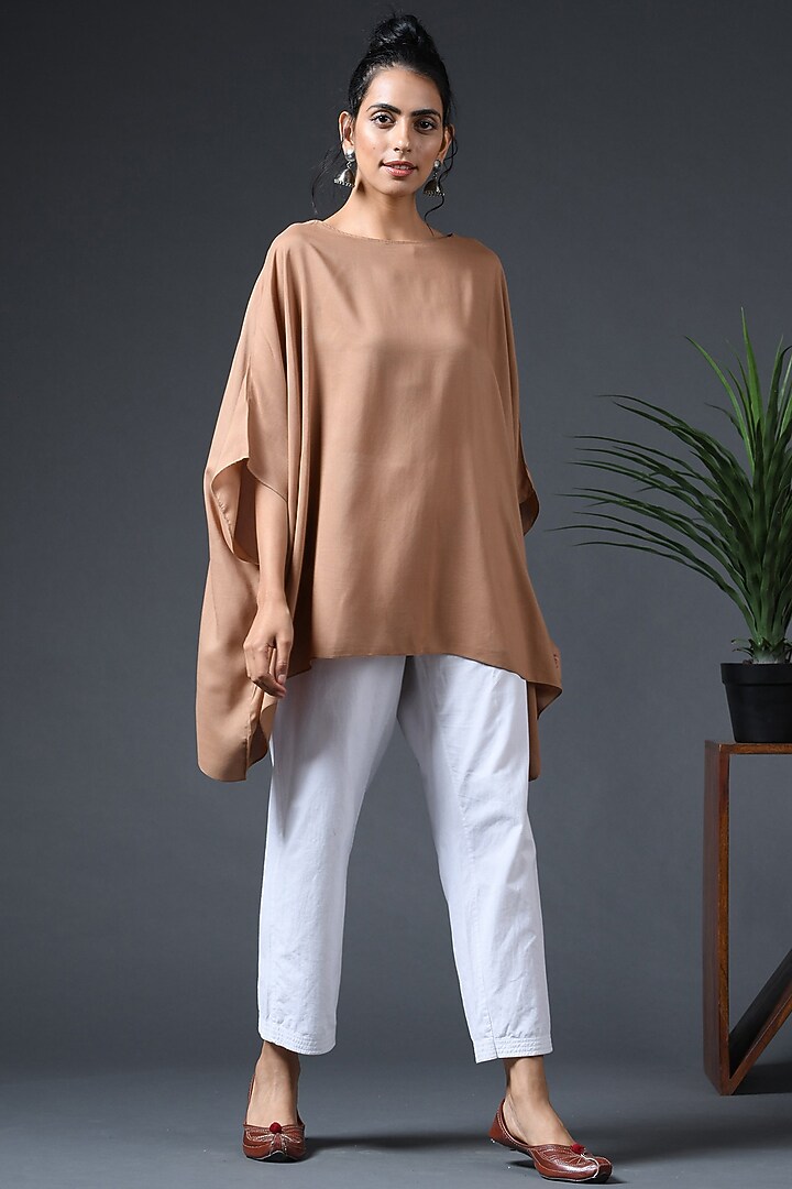 Beige Cotton Modal Kaftan Top by Vasstram at Pernia's Pop Up Shop