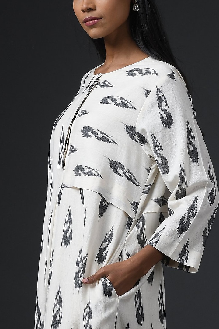 Off-White Handloom Ikat Cotton Summer Dress by Vasstram at Pernia's Pop Up Shop