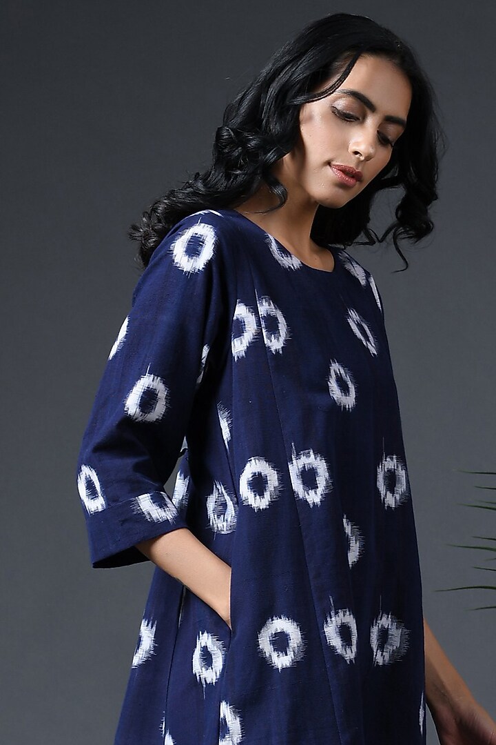 Navy Blue Printed Shift Summer Dress by Vasstram at Pernia's Pop Up Shop