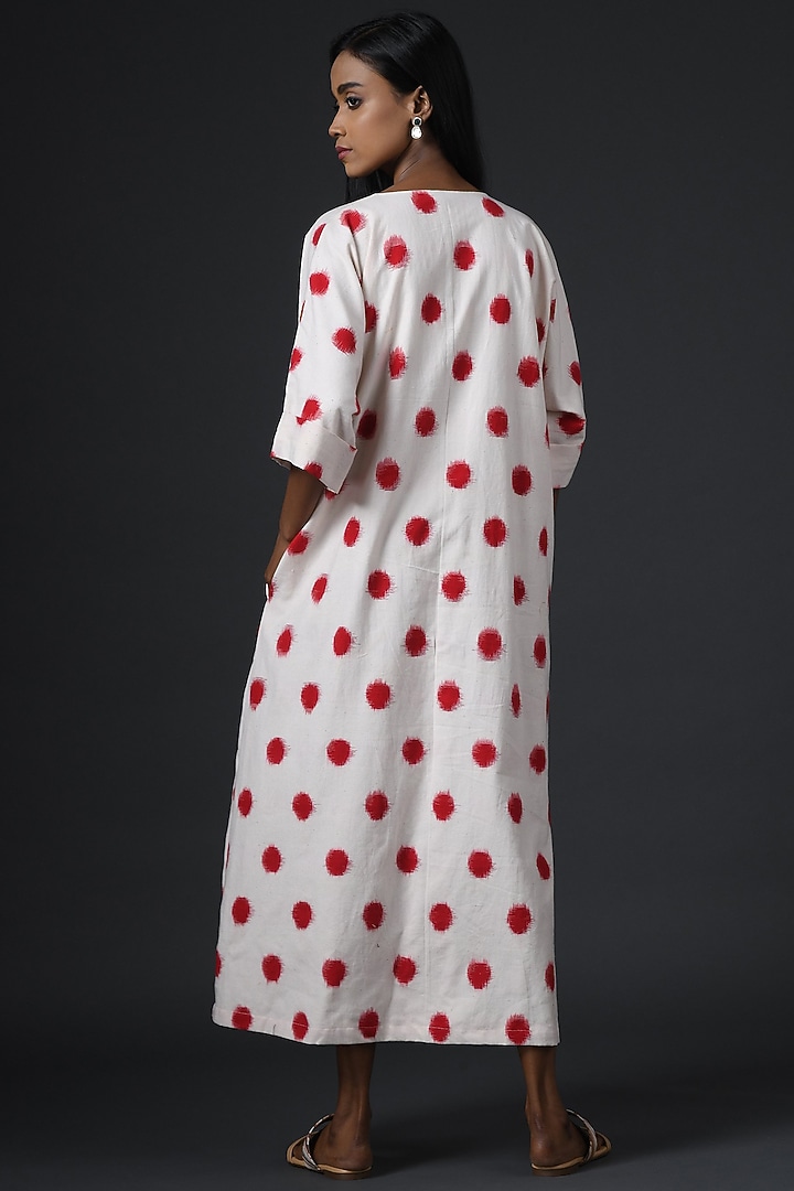Red & White Printed Box Pleated Summer Dress by Vasstram at Pernia's Pop Up Shop