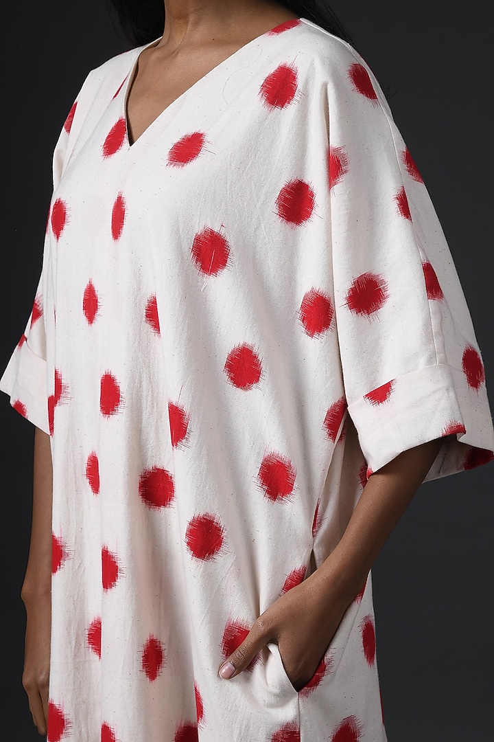 Red & White Printed Box Pleated Summer Dress by Vasstram at Pernia's Pop Up Shop