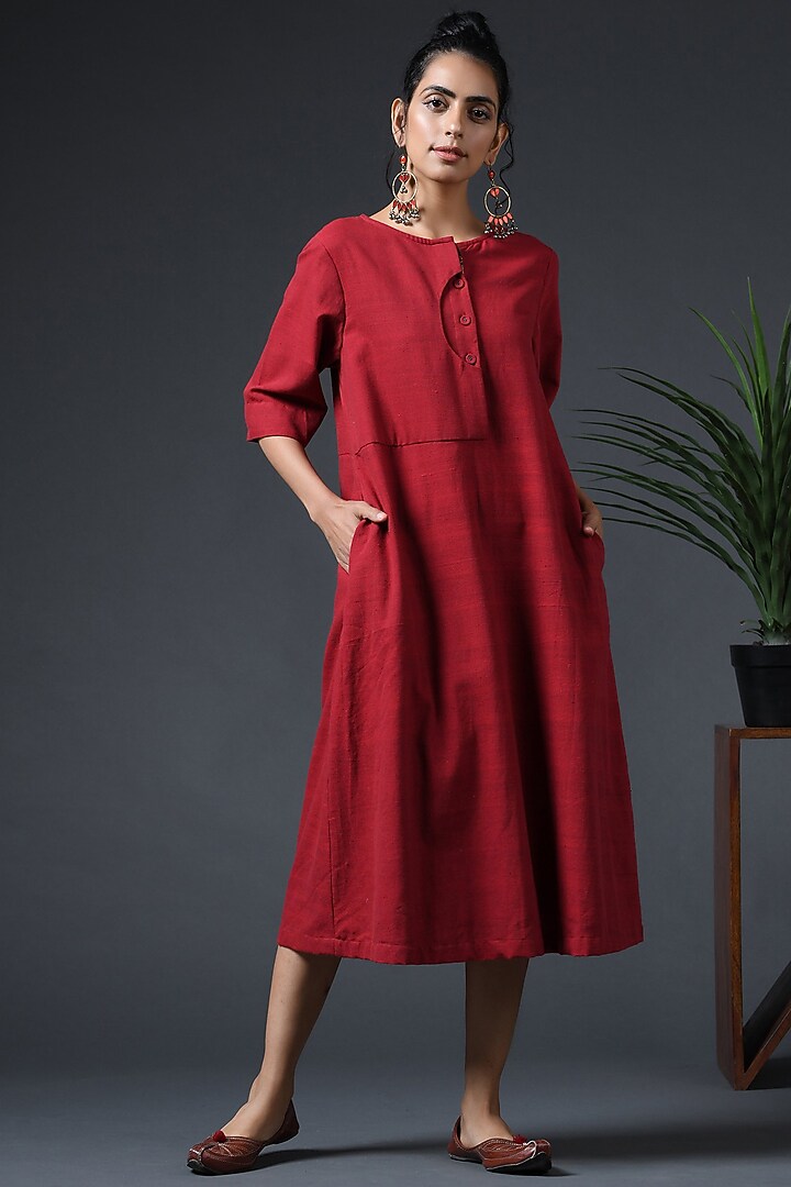 Red Printed Summer Dress by Vasstram at Pernia's Pop Up Shop