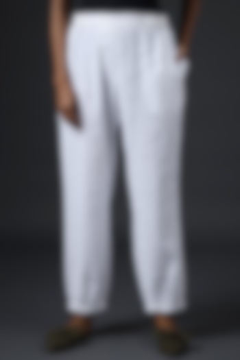 White Linen Cotton Jogger Pants by Vasstram