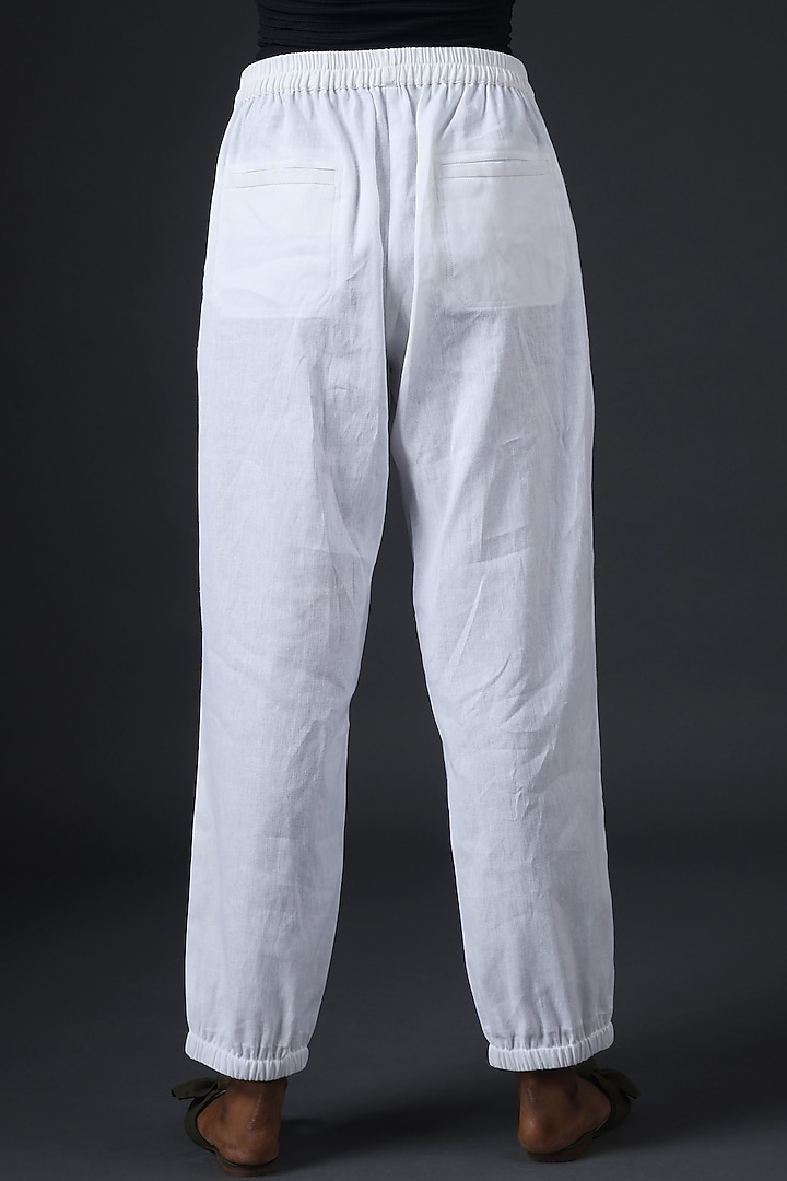 White Linen Cotton Jogger Pants by Vasstram at Pernia's Pop Up Shop
