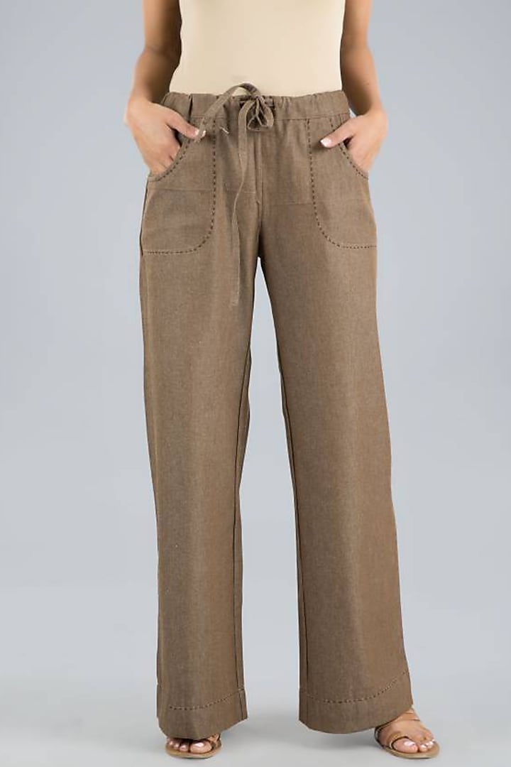 Brown Poplin Wide Pants by Vasstram at Pernia's Pop Up Shop