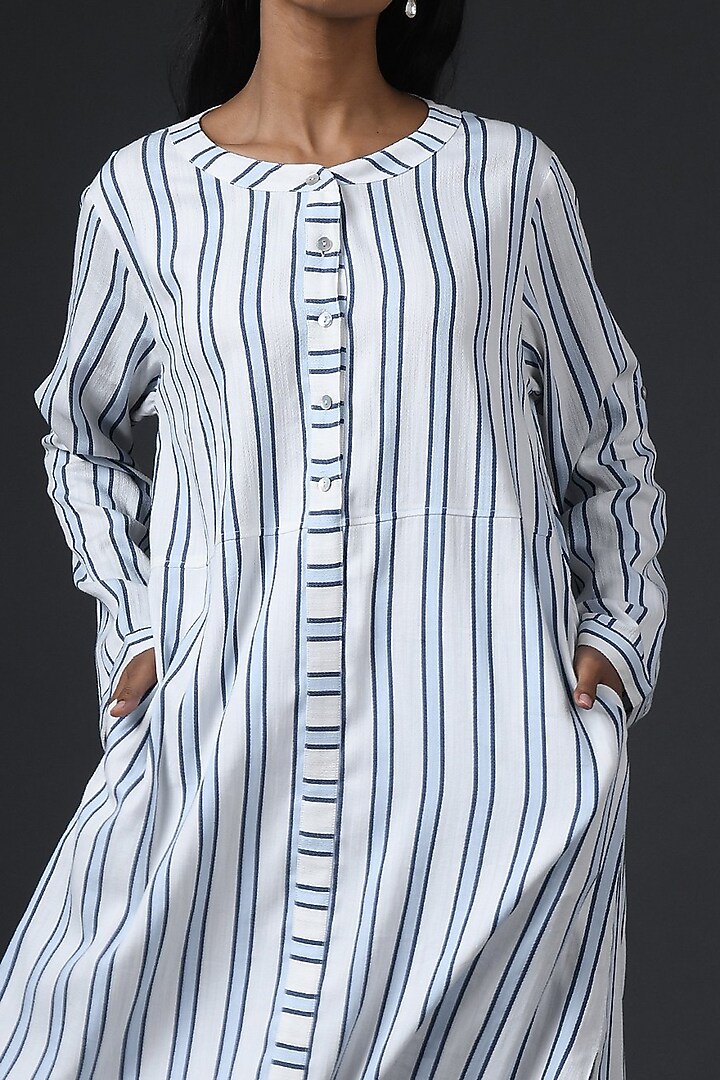 White & Blue Striped Tunic by Vasstram at Pernia's Pop Up Shop