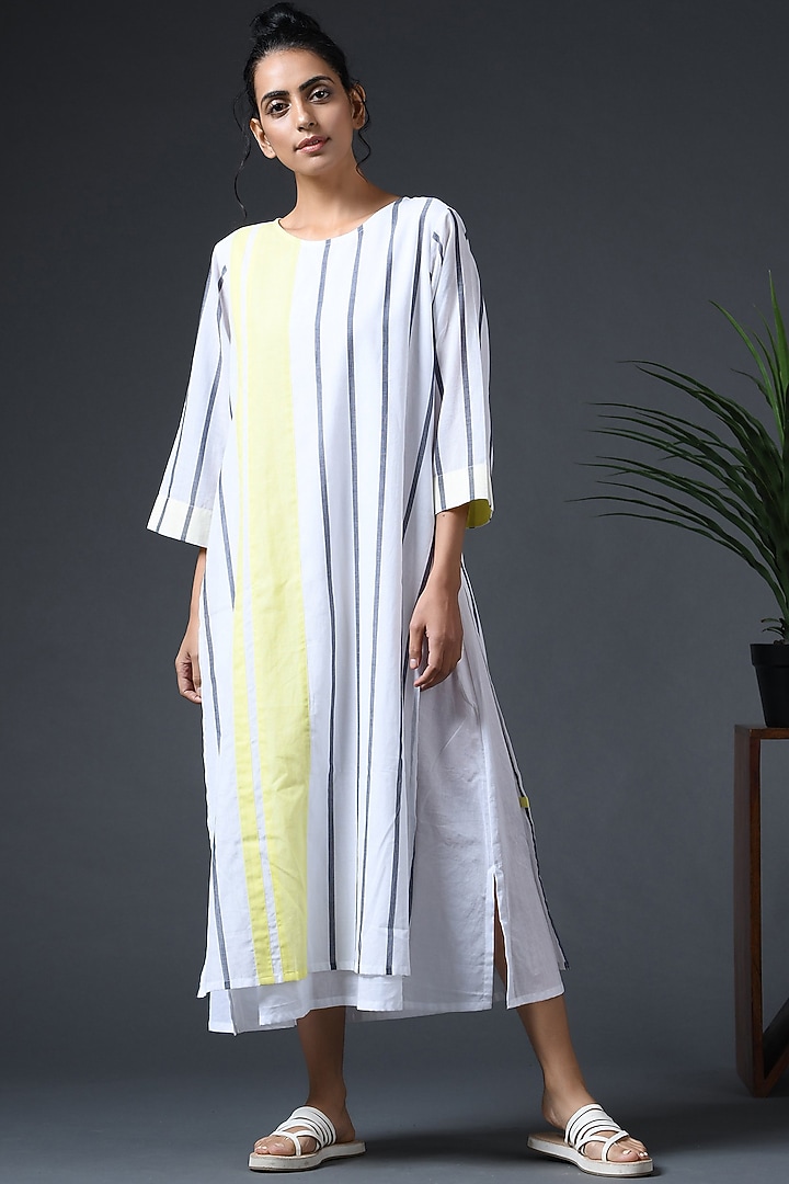 Cheerful Yellow Cotton Striped Tunic by Vasstram at Pernia's Pop Up Shop