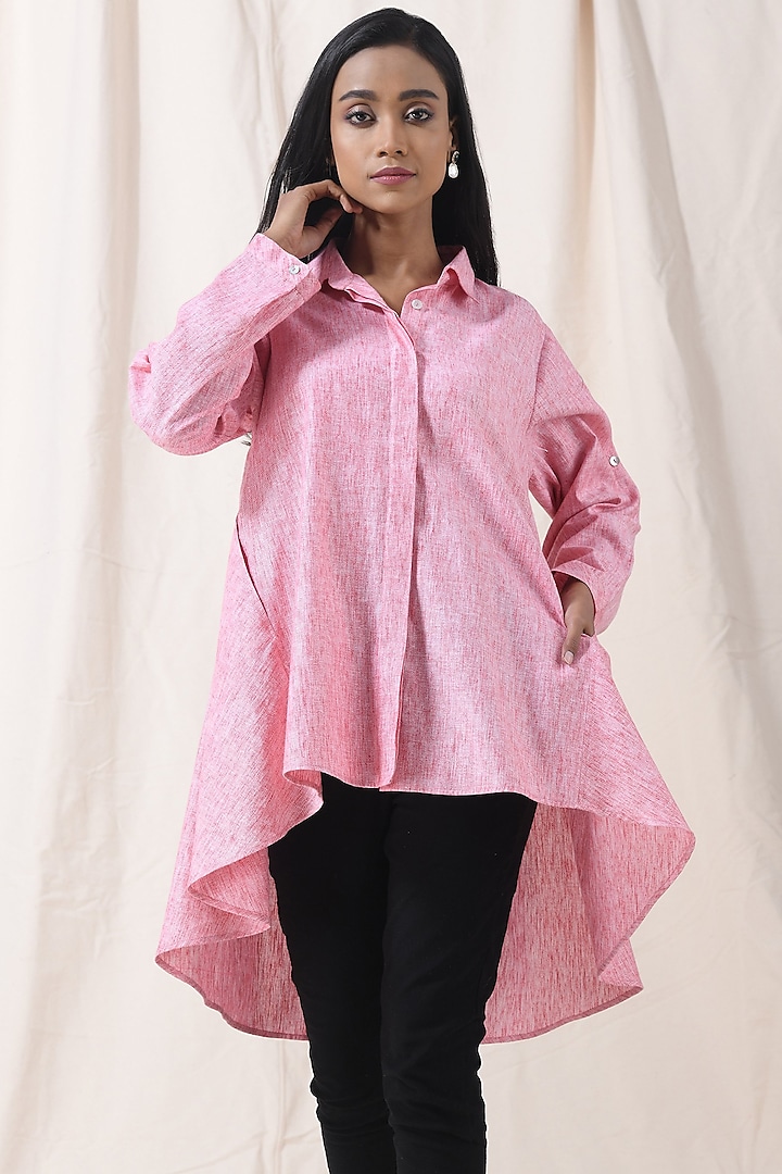 Peachy Pink Cotton Linen Tunic Shirt by Vasstram