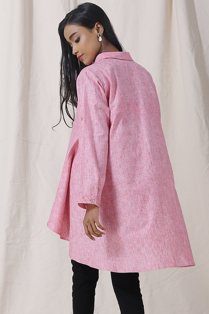 Peachy Pink Cotton Linen Tunic Shirt by Vasstram at Pernia's Pop Up Shop