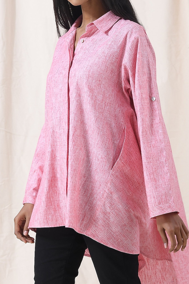 Peachy Pink Cotton Linen Tunic Shirt by Vasstram at Pernia's Pop Up Shop
