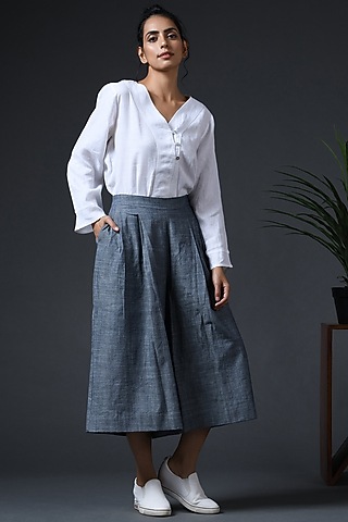 White Cotton Linen Blouse by Vasstram