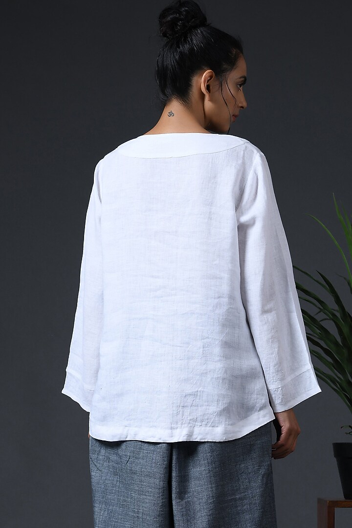 White Cotton Linen Blouse by Vasstram at Pernia's Pop Up Shop