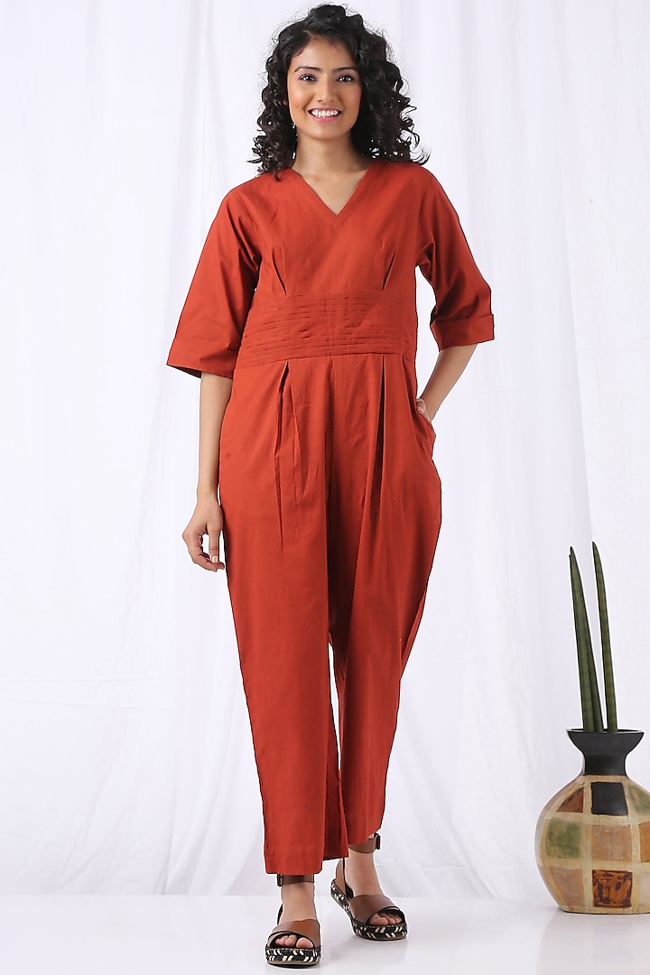 Tangerine Cotton Linen Jumpsuit by Vasstram
