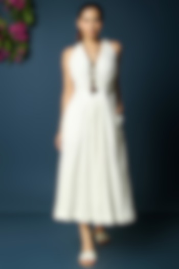 White Smocked Midi Dress by Vasstram