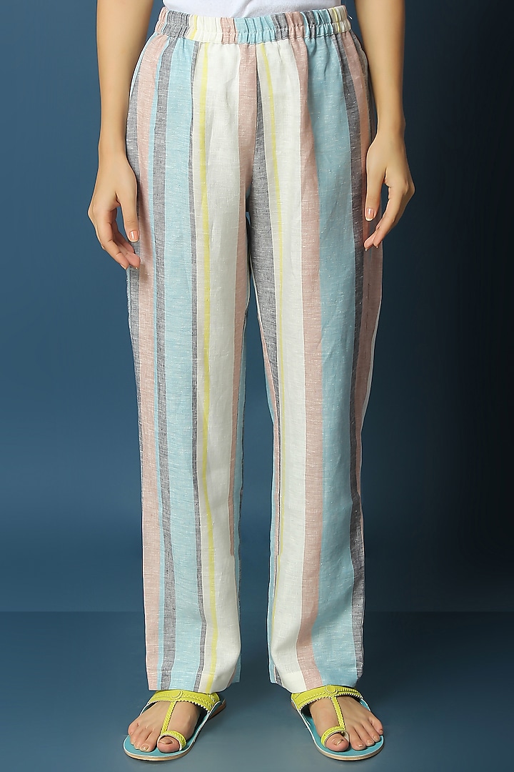 Multi-Colored Cotton Linen Pants by Vasstram