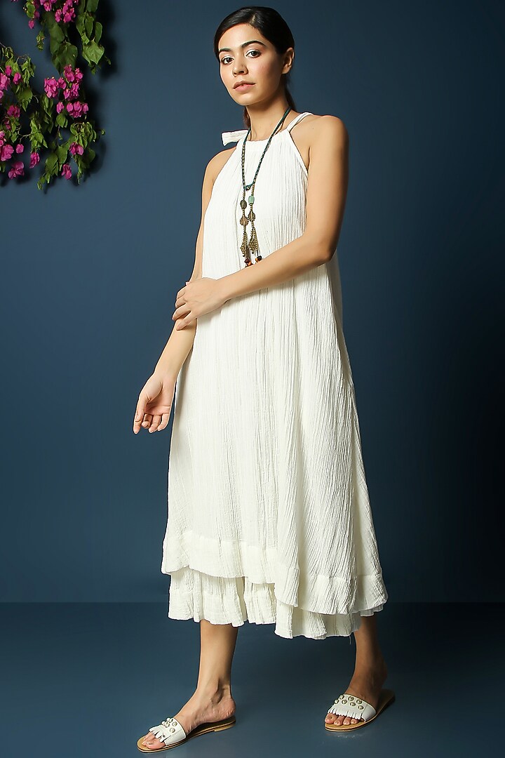 White Crepe Cotton Layered Summer Dress by Vasstram at Pernia's Pop Up Shop